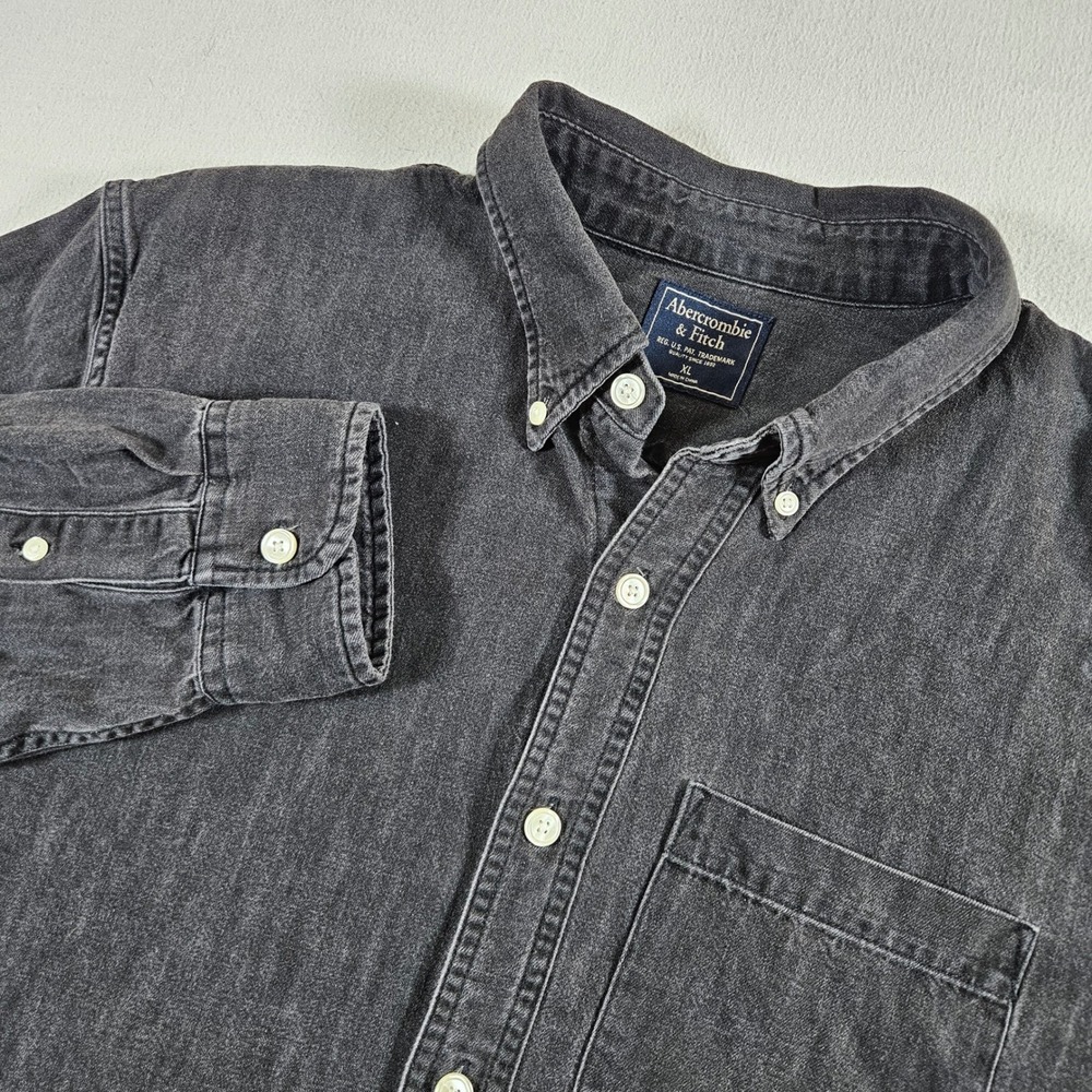 Abercrombie & Fitch Denim Shirt Mens XL Black Wash Button Down Long Sleeve